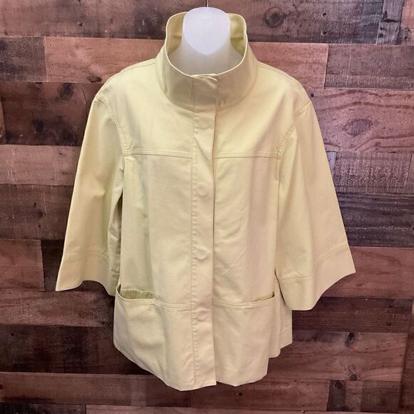 Lafayette 148 Jacket Blazer Swing Coat Snap Front Yellow Pockets Bell Sleeves 14 - Picture 12 of 15